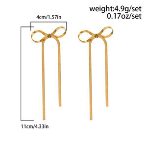 Luxe real 18K chapado en oro impermeable Acero inoxidable serpiente enlace cadena larga borla arco pendientes joyería para mujer - Product Image 6