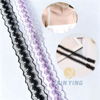 Ruban de dentelle élastique décoratif en nylon de 2 cm, doux, ondulé, effet fil de poisson, avec picots, teint sur mesure et orné, pour col de robe et travaux manuels DIY
