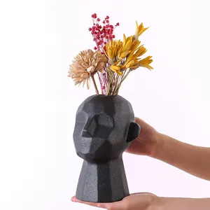 Florero de cerámica con forma de cara para decoración del hogar, conjunto de decoración rústica de estilo nórdico, florero moderno, ideal para regalo de habitación, centros de mesa de boda