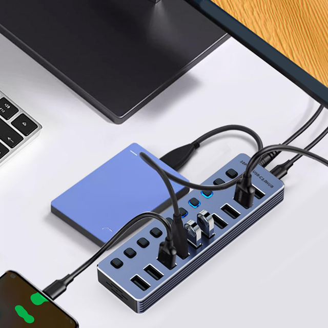 New 10-in-1 USB 3.0 Aluminum Alloy Hub Switch Docking Station with 5Gbps Data & Charging Support in Stock