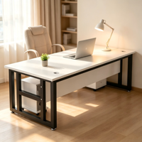 Bureau de direction moderne et simple en MDF blanc, avec structure robuste en acier carbone noir, pour bureau d'entreprise