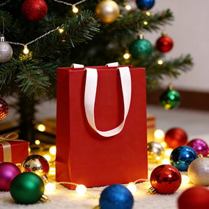 Sac en carton rouge pliable pour le commerce de détail, avec logo personnalisé, poignées à cordon doublées de coton et rivets. - Product Image 6