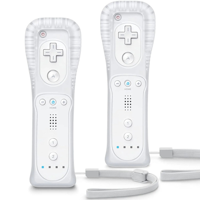 High Quality 2 Pack Remote Controller for Wii & Wii U, with Silicone Case and Wrist Strap White Without Motion