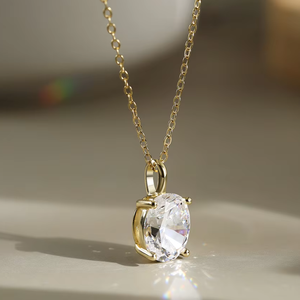 奢华女士 D 色 VVS 莫桑石单石吊坠项链，925 纯银材质 - Product Image 3