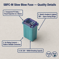 Mini-fusible à soufflage lent DC32V 15A 20A 25A 30A 40A à temporisation pour circuit de moteur de lève-vitre de voiture, conforme aux normes RoHS ELV ISO