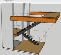 Escalier rectangulaire moderne en acier et bois à poutre unique, modèle 3D pour villa, dessin CAO, prix usine