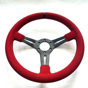 Volant de course premium en aluminium suédé rouge de 14 pouces (70 mm) à fond profond avec bande et rainures noires pour drift et rallye - Product Image 1
