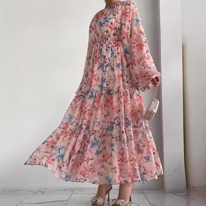 <span class=keywords><strong>Abito</strong></span> <span class=keywords><strong>Lungo</strong></span> Estivo da Donna Sharut 2026 in Chiffon Stile <span class=keywords><strong>Etnico</strong></span> Musulmano con Stampa Floreale e Cintura - Product Image 4