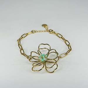 <b>Gold</b> Plated Stainless Steel Flower Chain <b>Bracelet</b> With <b>Beaded</b> Center For Women Fashion Jewelry - Product Image 1