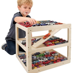 Support de rangement en bois pour voitures miniatures, garage à 2 niveaux, organisateur de rangement pour véhicules d'enfants, parking - Product Image 5