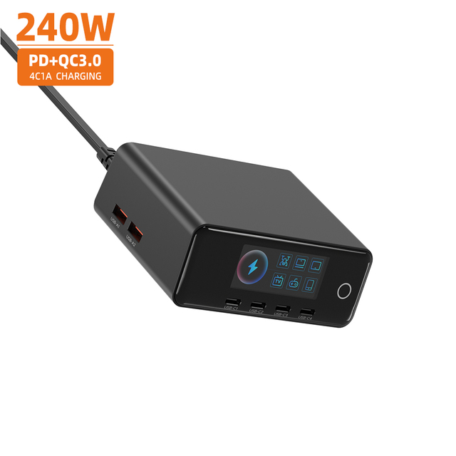 PD QC3.0 240W 100W Multifunction Chargers 4C+2A 6 Ports Desktop Charger With Display For Iphones Chargers Fast Charging