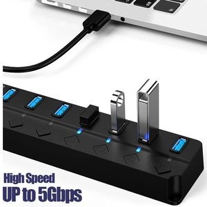 Hub USB 3.0 haute vitesse, adaptateur multi-USB, 7 ports, hub d'extension multiple avec interrupteur, câble de 30 cm de long pour PC - Product Image 2