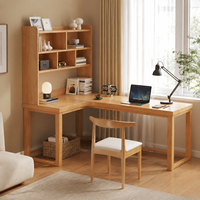 Bureau d'angle en bois massif en forme de L avec étagère, bureau d'écriture simple et moderne pour le bureau à domicile