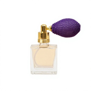 Square Glass Perfume <b>Bottle</b> With Gold Spray Pump And Purple Mesh Airbag <b>10ml</b> Clear Design - Product Image 1