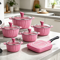 Ensemble de 21 ustensiles de cuisine en aluminium antiadhésif de qualité supérieure, casseroles et poêles en granit rose, compatibles avec l'induction, ustensiles de cuisine