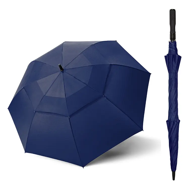 Golf şemsiyesi 30 inç çift gölgelik özel Logo dayanıklı rüzgar geçirmez reklam şemsiyesi otomatik özelleştirilmiş EVA büyük düz şemsiye