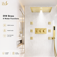 Panneau de douche en laiton OEM personnalisé, système de douche pluie mural avec jets de massage LED intégrés pour projets hôteliers et villas
