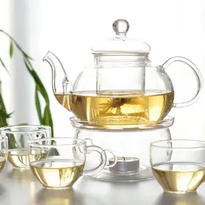 600ml high transparent heat resistant Glass Flowers Tea Teapot Set