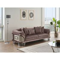 Ensemble de canapés de salon modernes de luxe à coins carrés, revêtement en tissu doux, design durable et confortable, cadre élégant en or, acier inoxydable