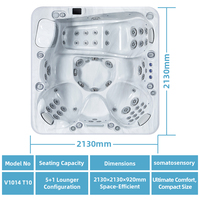 Jacuzzi Cuadrado VIRLUX de 2.13m con 54 Chorros de Masaje y 1 Tumbona para Espacios Exteriores