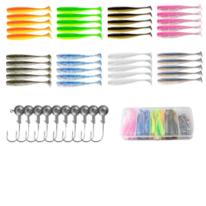 Esca da pesca morbida di alta qualità a due colori a coda di T Luya <span class=keywords><strong>Bass</strong></span> esca morbida più gancio di piombo 50 pezzi 100 Set alta esca all'ingrosso della fabbrica - Product Image 1