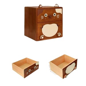 Solid Wood Desktop Jewelry Box Double Layer Drawer Cosmetic Storage Wooden <b>Cartoon</b> Organizer Pine Material Shandong Origin - Product Image 2
