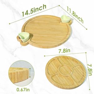 Tabla de Cortar Queso Redonda de Madera de Bambú Personalizada, Tabla de Charcutería con Cajones, Plato para Servir, Juego de Cuchillos para Servir con Herramientas - Product Image 3