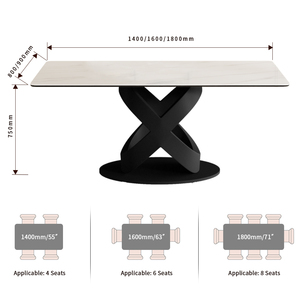 6-8 persoons rechthoekige eettafel van gesinterd steen: professionele kwaliteit, gemakkelijk te reinigen oppervlak met een elegante X-vormige metalen onderstel - Product Image 4