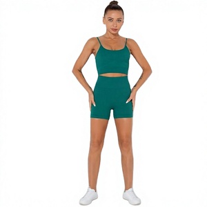 Conjunto Deportivo Ecológico Personalizado para Mujer, 2 Piezas, Bra y Pantalones Cortos de Cintura Media, Secado Rápido, Yoga, Logotipo Frontal, Elástico en 4 Direcciones - Product Image 1