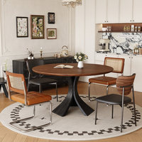 Ensemble table et chaises rondes en bois massif noir minimaliste, adapté pour la maison, le bureau, la réception, la villa, l'appartement, l'hôtel et le café