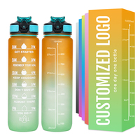 Bouteille d'eau en plastique sans BPA de 1000 ml (32 oz) avec logo personnalisé, parfumée aux fruits, aromatisée
