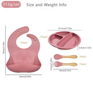 Ensemble d'ustensiles <span class=keywords><strong>de</strong></span> repas pour bébé en silicone sans BPA, fournitures <span class=keywords><strong>de</strong></span> sevrage, assiette à ventouse antidérapante, bavoir facilement ajustable - Product Image 5