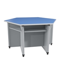 Table de laboratoire scientifique hexagonale pour étudiants, résistante aux produits chimiques, en résine phénolique et alliage d'aluminium, bleue
