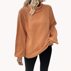 2026 Autumn Winter New Arrival Wheat Ear Pattern Sweater Women Straight Cut <b>Mock</b> Neck Knit Sweater Basic Straight Cut Knit Top - Product Image 5