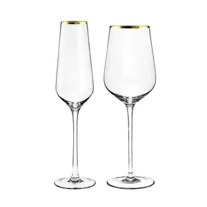 Matrimonio bordato d'oro decorato bicchiere da bere/champagne vetro coupé bicchieri