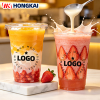 Gobelets en plastique transparent jetables personnalisés Hongkai Packaging avec logo pour thé Boba à emporter, avec couvercles