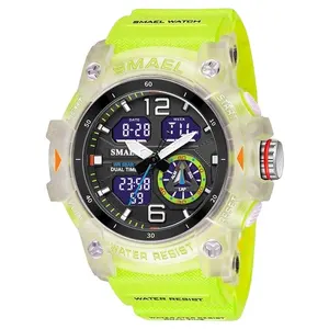 SMAEL 8007 새로운 야외 듀얼 타임 스포츠 시계 더블 디스플레이 환경 친화적 인 소재 디지털 스포츠 손목 시계