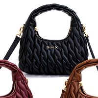 Sac Boston en cuir véritable tressé pour femme SHX, sacoche bandoulière de luxe avec poignée et accessoires en laiton doré, polyester, tendance