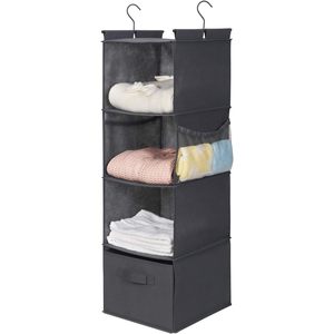 Organisateur de placard suspendu à 4 étagères, 33x15x85cm, pliable avec poches latérales pour le rangement des vêtements de chambre à coucher, gris - Product Image 4