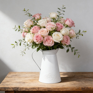 Vaso <span class=keywords><strong>per</strong></span> Fiori Stile Brocca da Latte da 1,1 Galloni, <span class=keywords><strong>Annaffiatoio</strong></span> Vintage in Metallo Galvanizzato <span class=keywords><strong>per</strong></span> Soggiorno - Product Image 1