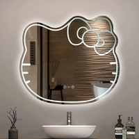 Miroir Mural Intelligent à Écran Tactile Sensible, Miroir de Maquillage LED avec Lumière, Verre Dimmable, Design Chat Mignon
