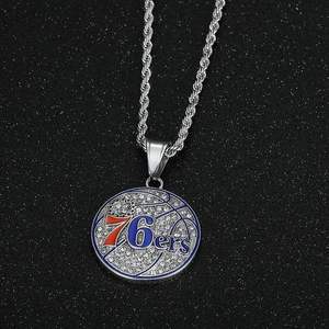 <span class=keywords><strong>Collier</strong></span> pendentif Hip Hop Iced Out CZ Basketball Philadelphia 76ers en acier inoxydable imperméable et anti-ternissement, bijoux de mode - Product Image 3