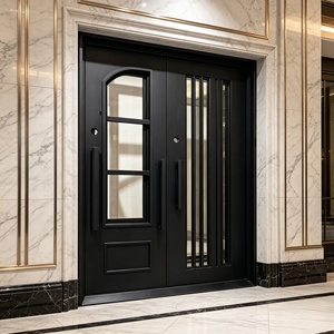 Custom Size Commercial Iron and Glass Front Entry <b>Door</b>, Matte Black Steel <b>Door</b> with Stainless Steel <b>Screen</b> for Commercial - Product Image 2
