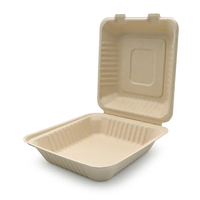 Bagazo Desechable Ecológico Natural Caña de Azúcar para Llevar A LA Caja 9X9 "Compostable Contenedores de Alimentos con Bisagras Contenedor