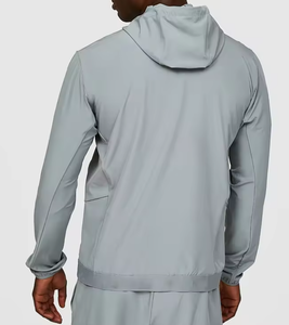 High Quality Lightweight Breathable Spandex/Polyester <strong>Wind</strong> <strong>Breaker</strong> Tracksuit Men's Solid Color Stand Collar Hoodie Sweatshirt - Product Image 3