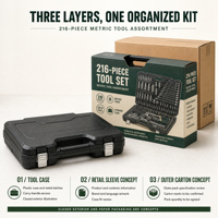 Valise à outils portable de 216 pièces avec douilles métriques profondes et outils dans un coffret à outils en plastique pour les réparations de véhicules en atelier