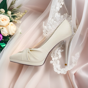 Zapatos de Tacón Alto con Plataforma de Diseño Beige para Primavera 2026, Zapatos de Fiesta Formales Cómodos para Mujeres de Baja Estatura - Product Image 1