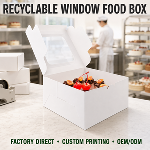 Caixa de Papel para Bolo com Logotipo Personalizado e Janela Transparente, Embalagem Dobrável Branca para Doces e Alimentos, Fabricante Atacadista com Fornecimento em Massa - Product Image 1