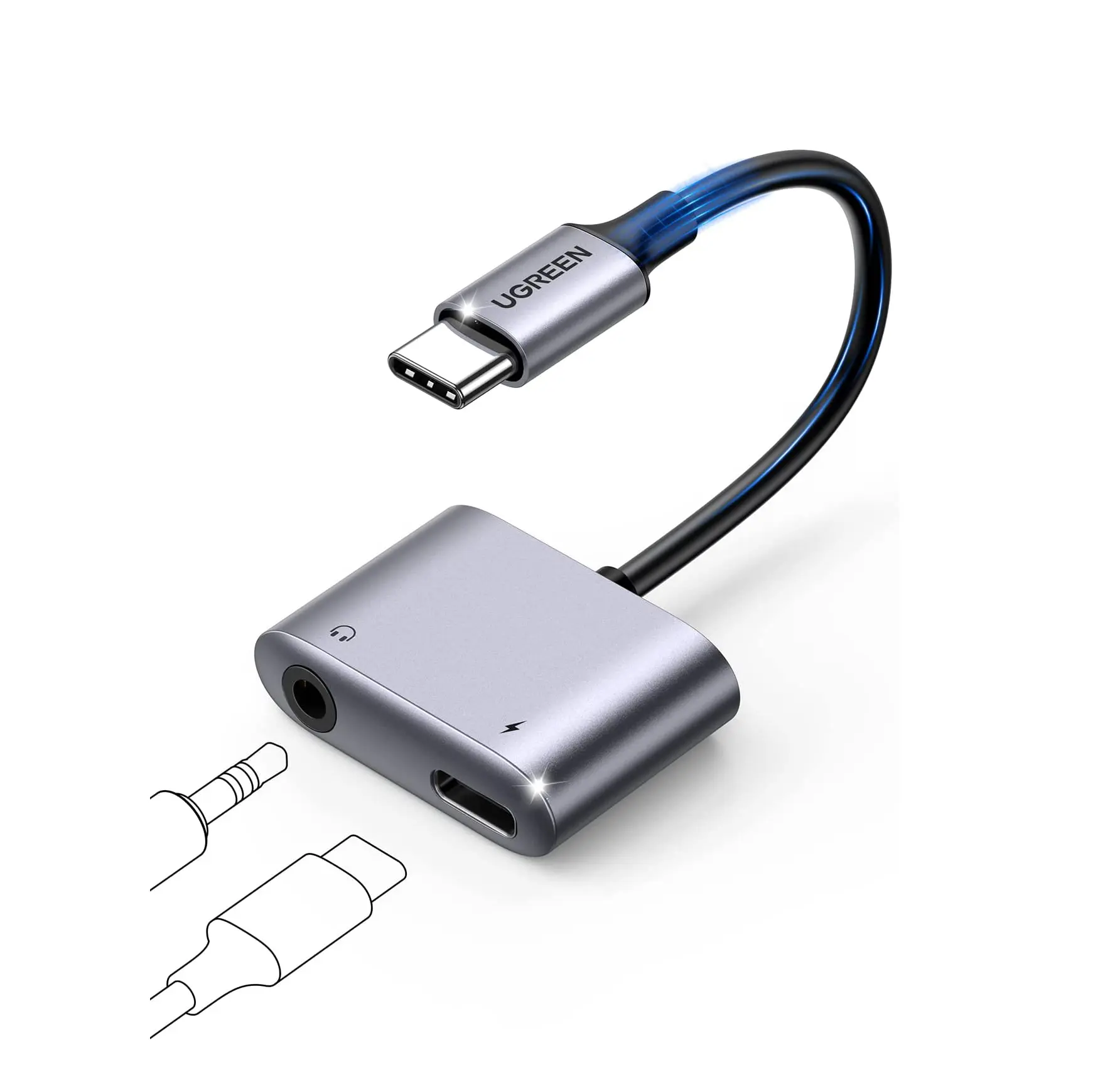 UGREEN 2 in 1 USB C auf 3,5mm Kopfhörer und Lade adapter Typ C auf Aux Audio-Buchse mit PD 60W Schnelllade-Dongle