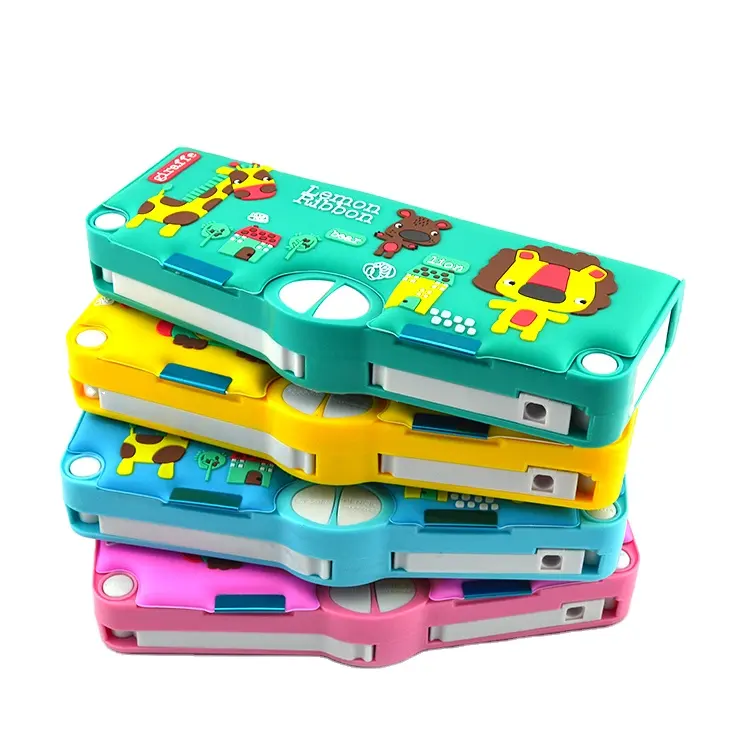 double side open moulded pvc cover multifunctional plastic pencil case with stationery set